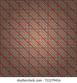 Seamless pattern in ethnic traditional style. Abstract vintage pattern with decorative tiles pattern. Vector oriental style in green, beige and red colors.