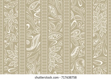 Seamless pattern in ethnic traditional style. Abstract vintage pattern with decorative flowers, leaves and Paisley pattern in Oriental style.