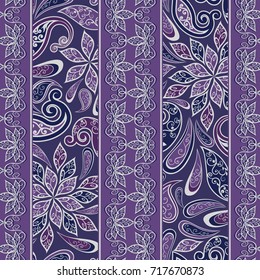 Seamless pattern in ethnic traditional style. Abstract vintage pattern with decorative flowers, leaves and Paisley pattern in Oriental style.