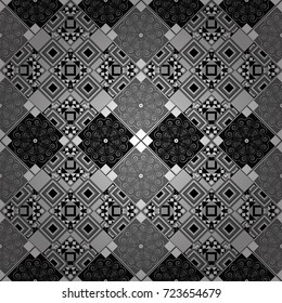 Seamless pattern in ethnic traditional style. Abstract vintage pattern with decorative tiles pattern. Vector oriental style in white, gray and black colors.