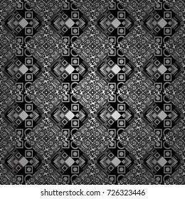 Seamless pattern in ethnic traditional style. Abstract vintage pattern with decorative tiles pattern. Vector oriental style in black, white and gray colors.