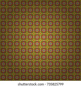 Seamless pattern in ethnic traditional style. Abstract vintage pattern with decorative tiles pattern. Vector oriental style in orange, green and brown colors.