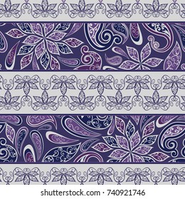 Seamless pattern in ethnic traditional style. Abstract vintage pattern with decorative flowers, leaves and Paisley pattern in Oriental style.