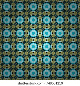 Seamless pattern in ethnic traditional style. Abstract vintage pattern with decorative tiles pattern. Vector oriental style in black, green and blue colors.