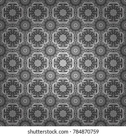 Seamless pattern in ethnic traditional style. Abstract vintage pattern with decorative tiles pattern. Vector oriental style in gray, black and white colors.