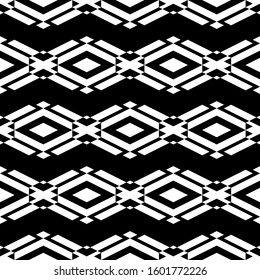 Seamless pattern. Ethnic wallpaper. Folk motif. Rhombuses, parallelograms, figures ornament. Digital paper, textile print, web design, abstract. Geometric backdrop. Simple shapes background. Vector.