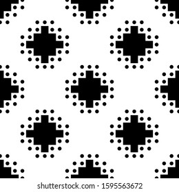 Seamless pattern. Ethnical folk wallpaper. Ethnic embroidery ornament. Tribal background. Tribe motif. Ancient mosaic. Digital paper for web design, textile print. Inca crosses, circles image. Vector.