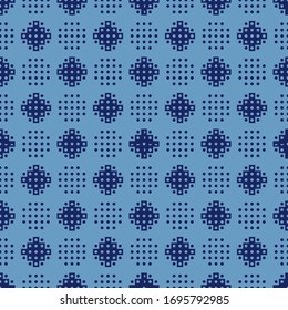 Seamless pattern. Ethnical folk wallpaper. Inca crosses, circles ornament. Ethnic embroidery image. Tribal background. Tribe motif. Ancient mosaic. Digital paper for web design, textile print. Vector