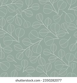 Seamless pattern with Eucalyptus branch and leaves. Eucalyptus leaf and branches in sketch style. Botanical background with hand drawn eucalyptus plant in minimal style. Vector illustration