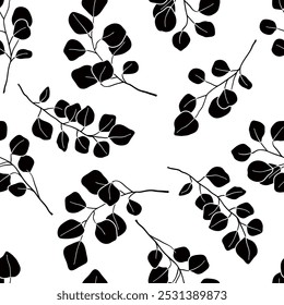 Seamless pattern of eucalyptus branches, background