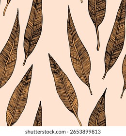Seamless pattern with eucalyptus. Exotic tropical vector hand drawn illustration. Decorative background with leaves eucalypt. Modern compositions for wallpaper, fabric, textile.