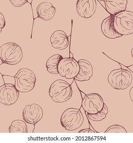 Seamless pattern with Eucalyptus leaves and branches