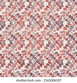 Seamless pattern with eucalyptus leaves. Rustic leaves pattern on beige background.
