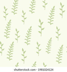 Seamless pattern of eucalyptus palm fern other tree, foliage natural branches, green leaves, herbs, tropical plants hand drawn. Vector fresh beauty rustic eco friendly background on white.Illustration