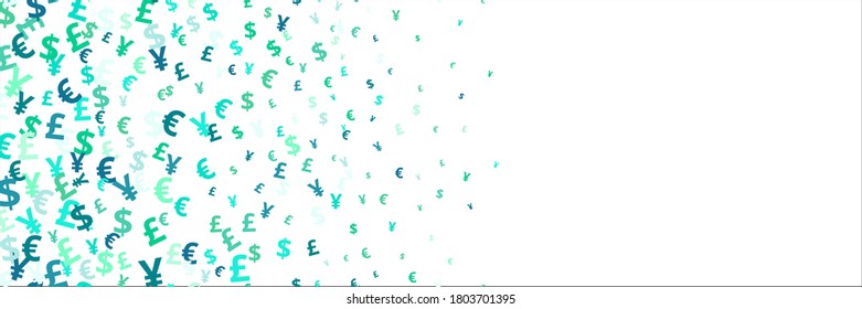 Patrón inquebrantable del euro, el dólar, la libra, los símbolos de oro del yen volando moneda. Patrón de inversión de moda. Se puede usar para publicidad, afiche, pancarta de intercambio de dinero británico, japonés, europeo, estadounidense. Vector