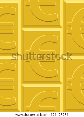 Seamless pattern of the euro symbol on the gold plates. Euro pattern and plates  pattern and background are located on different layers 
