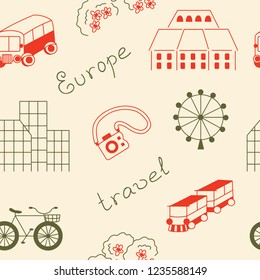 Seamless pattern of Europe vector illustration sketch colored red green