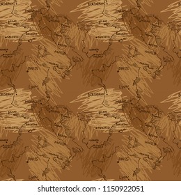 seamless pattern with european maps in sketch style: Italy, Spain, France, vector illustration