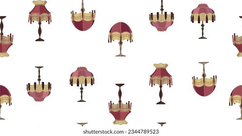 Seamless pattern. European vintage retro torchere lampshades in victorian style. Historic old-fashioned stylish interior.  