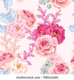 Seamless pattern with eustoma and roses