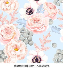 Seamless pattern with eustoma and roses