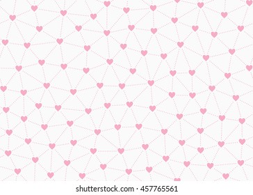 Seamless Pattern of Evenly Scattered Heart Shapes connected with Dotted Lines. Like Mesh and Network. 