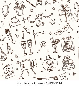 Seamless pattern with event service doodles. Vector isolated Illustration on white background