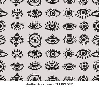 Seamless pattern Evil eye third  element hand drawn.Esoteric mystic symbol,authentic icon.Vector illustration.