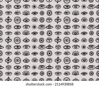 Seamless pattern Evil eye third  element hand drawn.Esoteric mystic symbol,authentic icon.Vector illustration.
