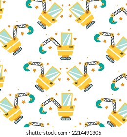 Seamless pattern with excavator perfect for wrapping paper