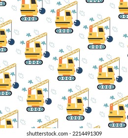 Seamless pattern with excavator perfect for wrapping paper