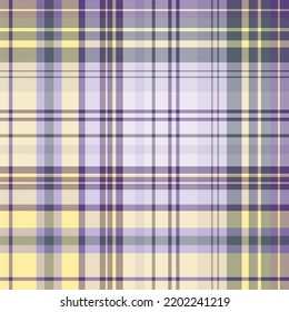Nahtlose Muster in exzellenten hellgelben, violetten, lila und grauen Farben für Plaid, Stoff, Textilien, Kleidung, Tischdecken und andere Dinge. Vektorbild.
