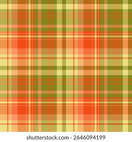 Nahtloses Muster in aufregenden Farben Gelb, Orange und Sumpfgrün für Plaid, Stoff, Textilien, Kleidung, Tischdecke und andere Dinge. Vektorbild.