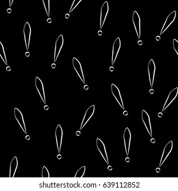 Seamless pattern of exclamation marks colored black with white stroke black background. Same sizes small. Vector illustration.
