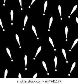 Seamless pattern of exclamation marks colored white black background. Same sizes small. Vector