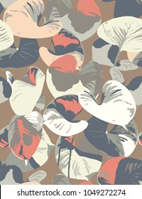 Seamless pattern of exotic araceae plants, vintage modern light colour palette, flat minimal vector