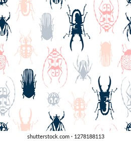 Seamless pattern with exotic beetles.