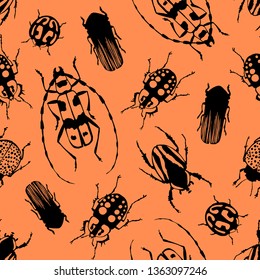 Seamless pattern with exotic beetles.