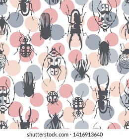 Seamless pattern with exotic beetles.