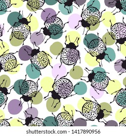 Seamless pattern with exotic beetles.