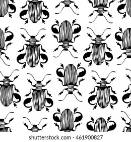 Seamless pattern with exotic beetles.