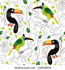 Seamless pattern with exotic birds