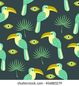 Seamless pattern  exotic brazil toucan bird background 