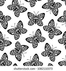 Seamless pattern with exotic butterflies.