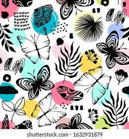 Seamless pattern with exotic butterflies.