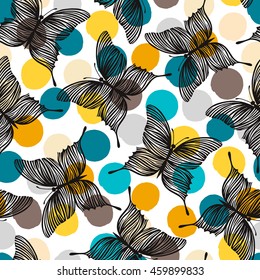 Seamless pattern with exotic butterflies.