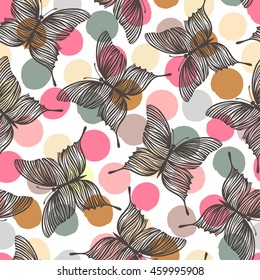 Seamless pattern with exotic butterflies.