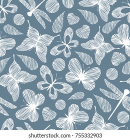 Seamless pattern with exotic butterflies.