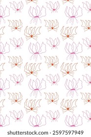 Seamless pattern with exotic Flame Lily. Tropical floral pattern with elegant botanical flowers with line art outline style. Vector illustration for fashion print, fabric, home decor, wrapping paper