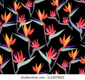 Seamless pattern with exotic flowers. Hand drawn background. floral pattern for wallpaper or fabric.  Botanic Tile.